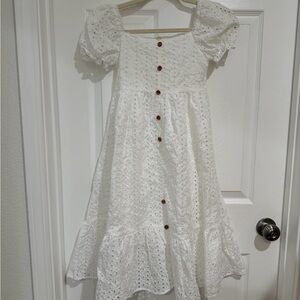 SHEIN White Eyelet Puff Sleeve Kids Dress